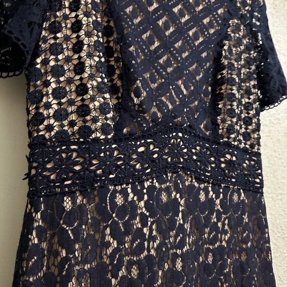 Sangria Midi Elegant Fit and Flare Lace overlay dress in Navy, 10 - Picture 4 of 8